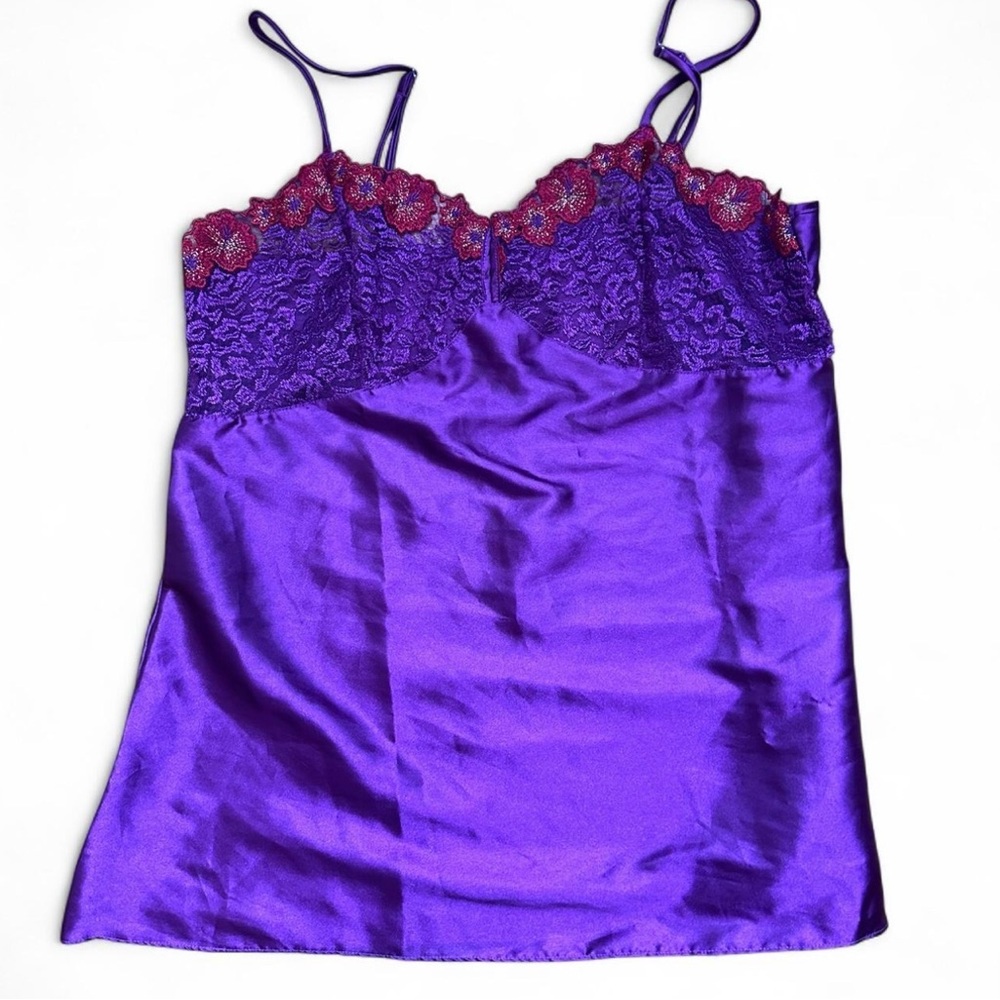 Elegant Purple Lace Chemise With Red Trim